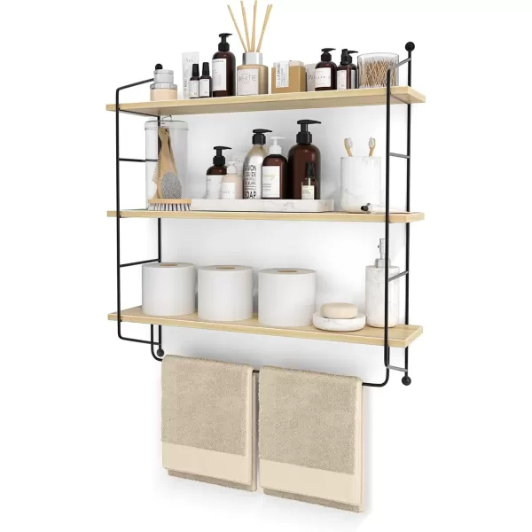 imageSorbus Floating Shelf with Metal Brackets  Wall Mounted Rustic Wood Wall Storage Decorative Hanging Display for Trophy Photo Frames Collectibles and Much More 3Tier  GrayMaple