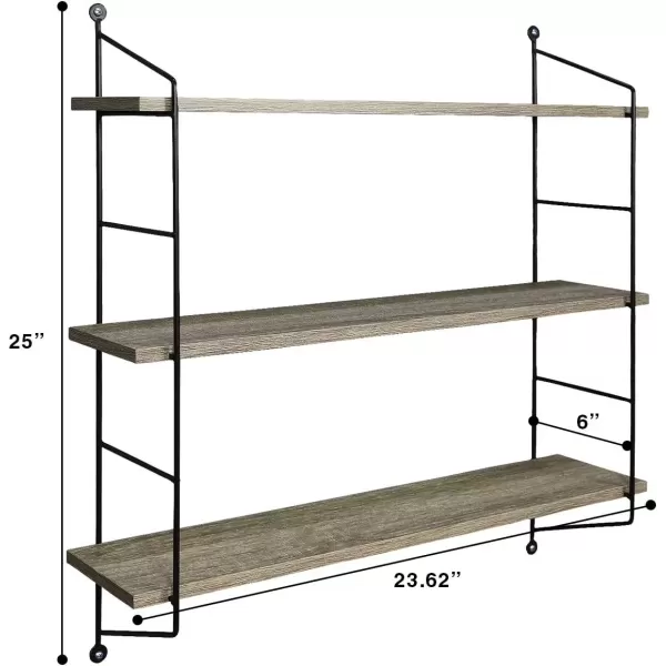 imageSorbus Floating Shelf with Metal Brackets  Wall Mounted Rustic Wood Wall Storage Decorative Hanging Display for Trophy Photo Frames Collectibles and Much More 3Tier  GrayGrey
