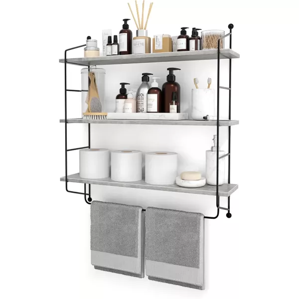 imageSorbus Floating Shelf with Metal Brackets  Wall Mounted Rustic Wood Wall Storage Decorative Hanging Display for Trophy Photo Frames Collectibles and Much More 3Tier  GrayGrey