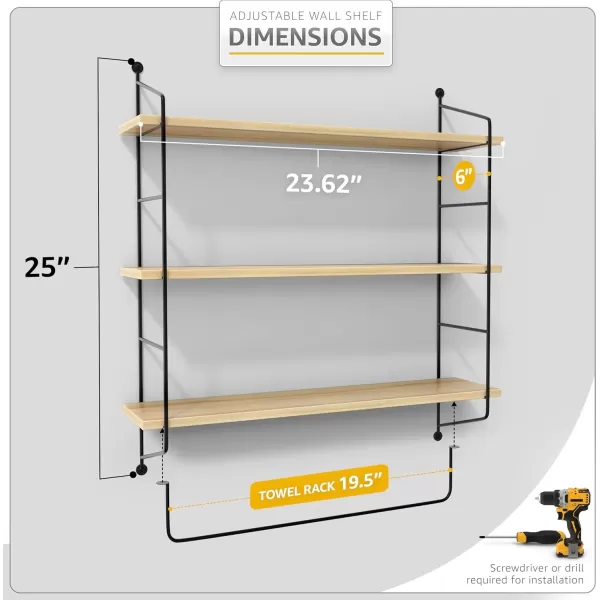 imageSorbus Floating Shelf with Metal Brackets  Wall Mounted Rustic Wood Wall Storage Decorative Hanging Display for Trophy Photo Frames Collectibles and Much More 3Tier  GrayMaple