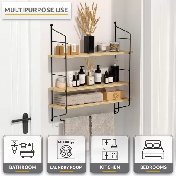 imageSorbus Floating Shelf with Metal Brackets  Wall Mounted Rustic Wood Wall Storage Decorative Hanging Display for Trophy Photo Frames Collectibles and Much More 3Tier  GrayMaple