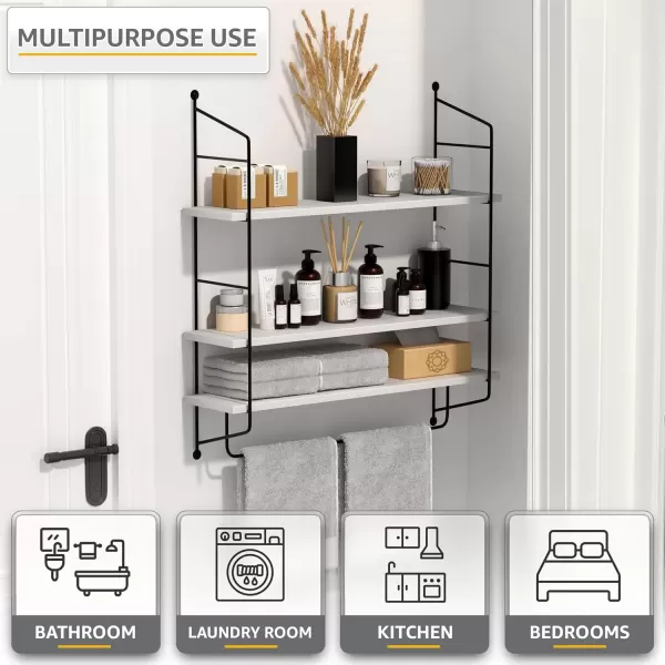 imageSorbus Floating Shelf with Metal Brackets  Wall Mounted Rustic Wood Wall Storage Decorative Hanging Display for Trophy Photo Frames Collectibles and Much More 3Tier  GrayWhite