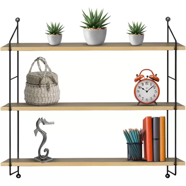 imageSorbus Floating Shelf with Metal Brackets  Wall Mounted Rustic Wood Wall Storage Decorative Hanging Display for Trophy Photo Frames Collectibles and Much More 3Tier  GrayMaple
