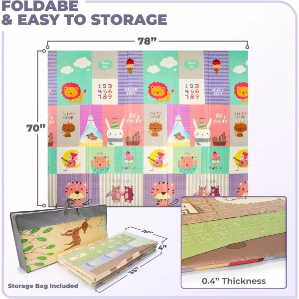 imageSorbus Foldable Baby Play Mat Kids Foam Mats for Floor with Travel Bag  Waterproof Foldable Play Mats for Babies Infants Toddlers and Kids Playtime ampamp Tummy Time 78x70x04 Charming NeighborhoodSafari Party