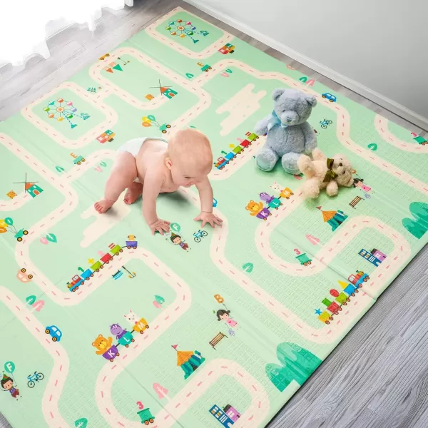 imageSorbus Foldable Baby Play Mat Kids Foam Mats for Floor with Travel Bag  Waterproof Foldable Play Mats for Babies Infants Toddlers and Kids Playtime ampamp Tummy Time 78x70x04 Charming NeighborhoodRoad Trip Route