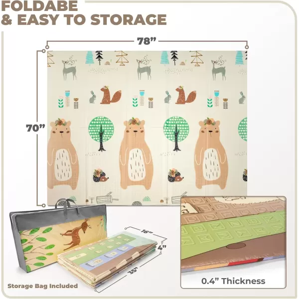 imageSorbus Foldable Baby Play Mat Kids Foam Mats for Floor with Travel Bag  Waterproof Foldable Play Mats for Babies Infants Toddlers and Kids Playtime ampamp Tummy Time 78x70x04 Charming NeighborhoodForest Friends