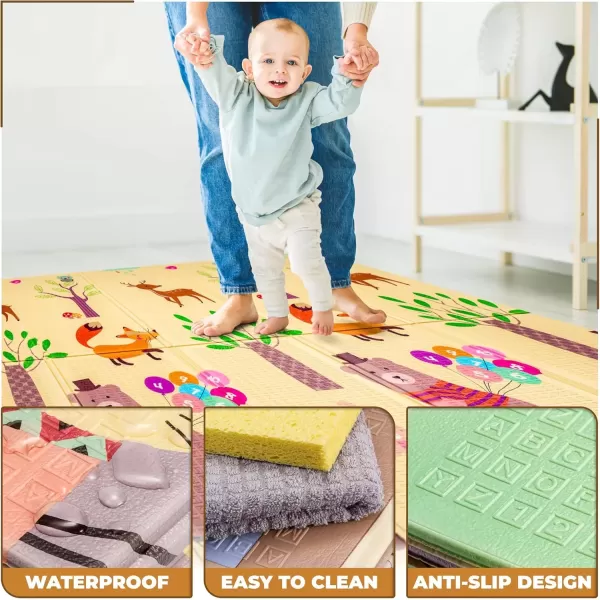 imageSorbus Foldable Baby Play Mat Kids Foam Mats for Floor with Travel Bag  Waterproof Foldable Play Mats for Babies Infants Toddlers and Kids Playtime ampamp Tummy Time 78x70x04 Charming NeighborhoodWoodland Buddies