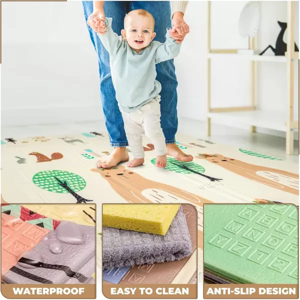 imageSorbus Foldable Baby Play Mat Kids Foam Mats for Floor with Travel Bag  Waterproof Foldable Play Mats for Babies Infants Toddlers and Kids Playtime ampamp Tummy Time 78x70x04 Charming NeighborhoodForest Friends
