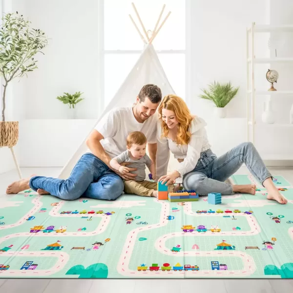 imageSorbus Foldable Baby Play Mat Kids Foam Mats for Floor with Travel Bag  Waterproof Foldable Play Mats for Babies Infants Toddlers and Kids Playtime ampamp Tummy Time 78x70x04 Charming NeighborhoodRoad Trip Route