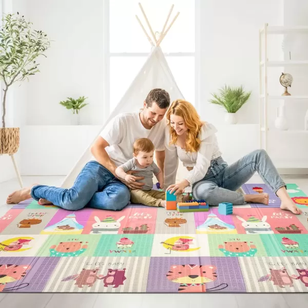 imageSorbus Foldable Baby Play Mat Kids Foam Mats for Floor with Travel Bag  Waterproof Foldable Play Mats for Babies Infants Toddlers and Kids Playtime ampamp Tummy Time 78x70x04 Charming NeighborhoodSafari Party