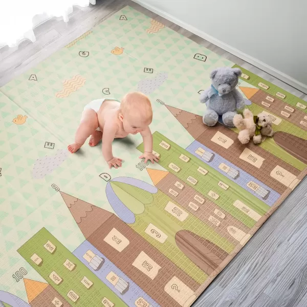 imageSorbus Foldable Baby Play Mat Kids Foam Mats for Floor with Travel Bag  Waterproof Foldable Play Mats for Babies Infants Toddlers and Kids Playtime ampamp Tummy Time 78x70x04 Charming NeighborhoodEasy Street