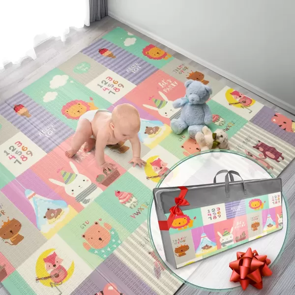 imageSorbus Foldable Baby Play Mat Kids Foam Mats for Floor with Travel Bag  Waterproof Foldable Play Mats for Babies Infants Toddlers and Kids Playtime ampamp Tummy Time 78x70x04 Charming NeighborhoodSafari Party