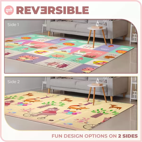 imageSorbus Foldable Baby Play Mat Kids Foam Mats for Floor with Travel Bag  Waterproof Foldable Play Mats for Babies Infants Toddlers and Kids Playtime ampamp Tummy Time 78x70x04 Charming NeighborhoodSafari Party