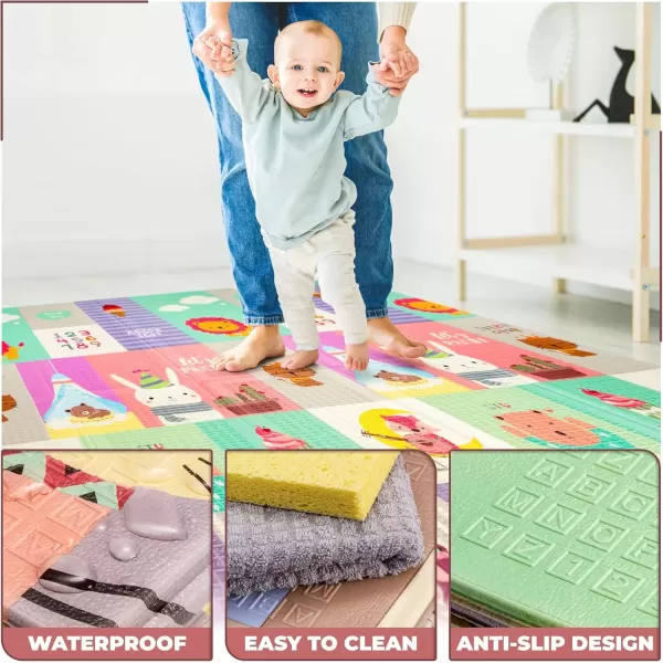 imageSorbus Foldable Baby Play Mat Kids Foam Mats for Floor with Travel Bag  Waterproof Foldable Play Mats for Babies Infants Toddlers and Kids Playtime ampamp Tummy Time 78x70x04 Charming NeighborhoodSafari Party