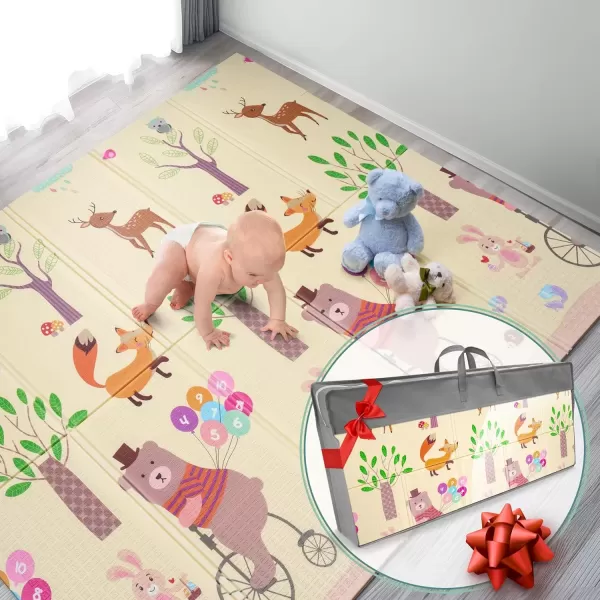 imageSorbus Foldable Baby Play Mat Kids Foam Mats for Floor with Travel Bag  Waterproof Foldable Play Mats for Babies Infants Toddlers and Kids Playtime ampamp Tummy Time 78x70x04 Charming NeighborhoodWoodland Buddies