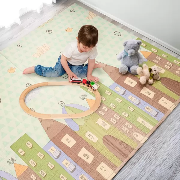 imageSorbus Foldable Baby Play Mat Kids Foam Mats for Floor with Travel Bag  Waterproof Foldable Play Mats for Babies Infants Toddlers and Kids Playtime ampamp Tummy Time 78x70x04 Charming NeighborhoodForest Friends