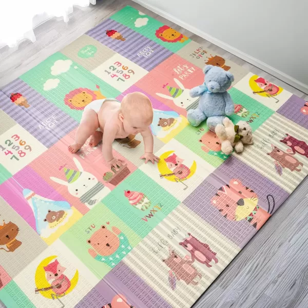 imageSorbus Foldable Baby Play Mat Kids Foam Mats for Floor with Travel Bag  Waterproof Foldable Play Mats for Babies Infants Toddlers and Kids Playtime ampamp Tummy Time 78x70x04 Charming NeighborhoodSafari Party