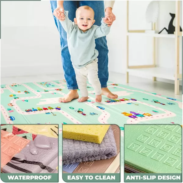 imageSorbus Foldable Baby Play Mat Kids Foam Mats for Floor with Travel Bag  Waterproof Foldable Play Mats for Babies Infants Toddlers and Kids Playtime ampamp Tummy Time 78x70x04 Charming NeighborhoodRoad Trip Route