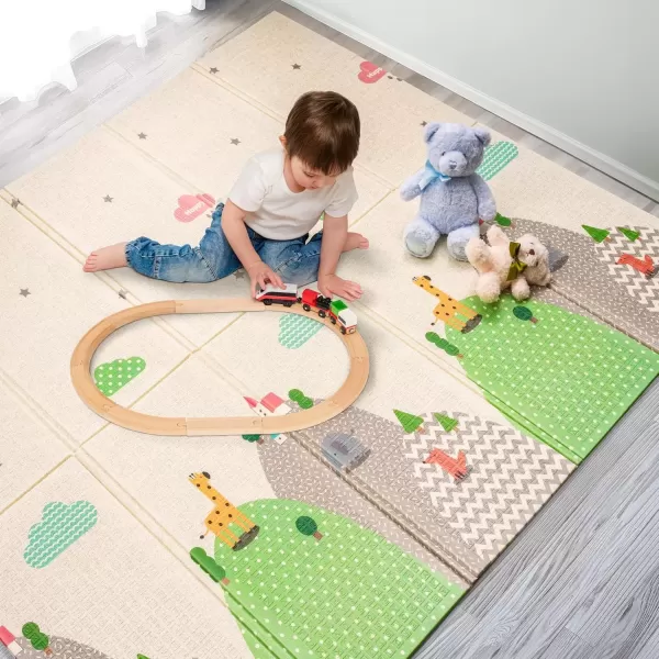 imageSorbus Foldable Baby Play Mat Kids Foam Mats for Floor with Travel Bag  Waterproof Foldable Play Mats for Babies Infants Toddlers and Kids Playtime ampamp Tummy Time 78x70x04 Charming NeighborhoodRoad Trip Route