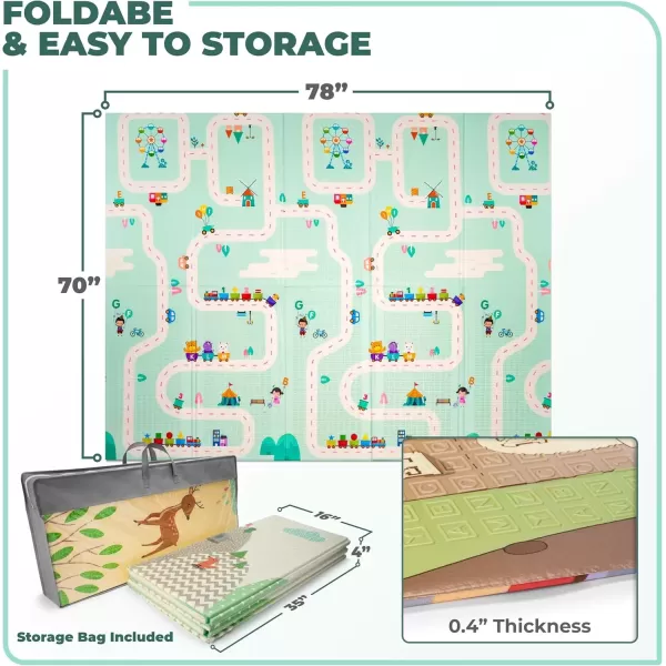imageSorbus Foldable Baby Play Mat Kids Foam Mats for Floor with Travel Bag  Waterproof Foldable Play Mats for Babies Infants Toddlers and Kids Playtime ampamp Tummy Time 78x70x04 Charming NeighborhoodRoad Trip Route