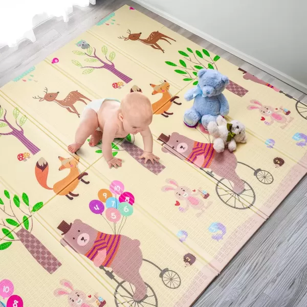 imageSorbus Foldable Baby Play Mat Kids Foam Mats for Floor with Travel Bag  Waterproof Foldable Play Mats for Babies Infants Toddlers and Kids Playtime ampamp Tummy Time 78x70x04 Charming NeighborhoodWoodland Buddies