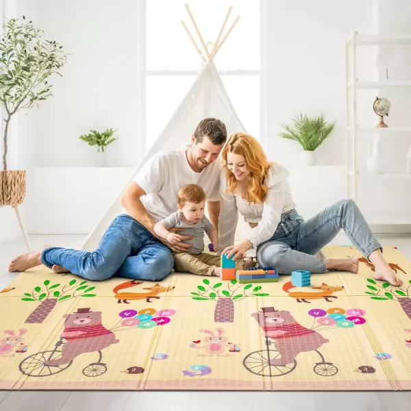 imageSorbus Foldable Baby Play Mat Kids Foam Mats for Floor with Travel Bag  Waterproof Foldable Play Mats for Babies Infants Toddlers and Kids Playtime ampamp Tummy Time 78x70x04 Charming NeighborhoodWoodland Buddies