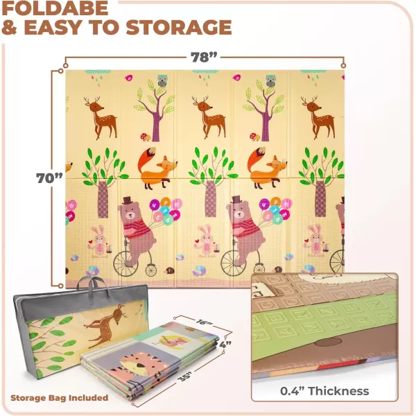 imageSorbus Foldable Baby Play Mat Kids Foam Mats for Floor with Travel Bag  Waterproof Foldable Play Mats for Babies Infants Toddlers and Kids Playtime ampamp Tummy Time 78x70x04 Charming NeighborhoodWoodland Buddies