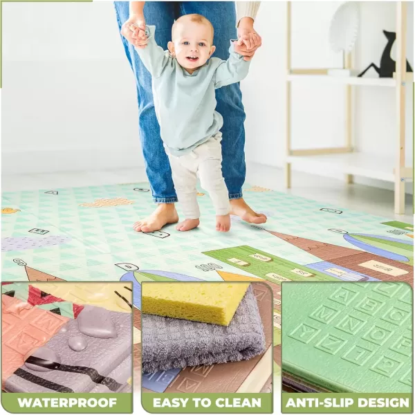 imageSorbus Foldable Baby Play Mat Kids Foam Mats for Floor with Travel Bag  Waterproof Foldable Play Mats for Babies Infants Toddlers and Kids Playtime ampamp Tummy Time 78x70x04 Charming NeighborhoodEasy Street