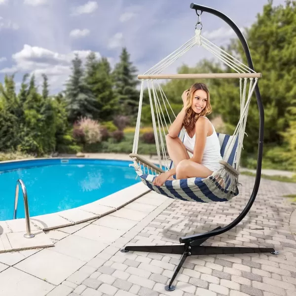 imageSorbus Hammock Chair Stand Hanging Chair Stand Heavy Duty Steel Sensory Swing Stand Weather ampamp Rust Resistant Arc Stand Adjustable Portable Stand 330lbs  TreeLoungerAir PorchIndoorOutdoorYard32 x 52 C Stand