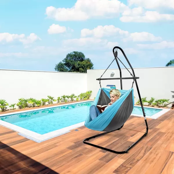imageSorbus Hammock Chair Stand Hanging Chair Stand Heavy Duty Steel Sensory Swing Stand Weather ampamp Rust Resistant Arc Stand Adjustable Portable Stand 330lbs  TreeLoungerAir PorchIndoorOutdoorYard53 x 45 Adjustable Stand
