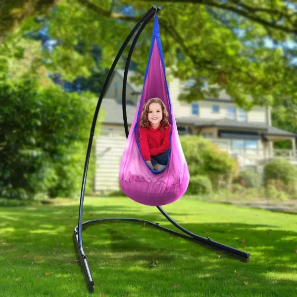 imageSorbus Hammock Chair Stand Hanging Chair Stand Heavy Duty Steel Sensory Swing Stand Weather ampamp Rust Resistant Arc Stand Adjustable Portable Stand 330lbs  TreeLoungerAir PorchIndoorOutdoorYard59 x 55 Arc Stand