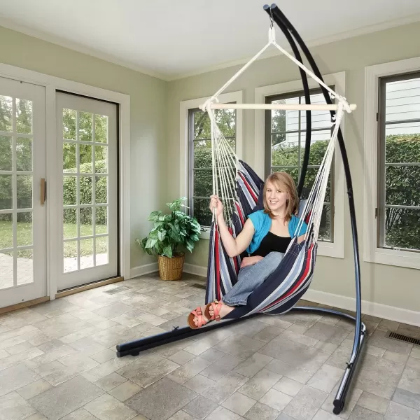 imageSorbus Hammock Chair Stand Hanging Chair Stand Heavy Duty Steel Sensory Swing Stand Weather ampamp Rust Resistant Arc Stand Adjustable Portable Stand 330lbs  TreeLoungerAir PorchIndoorOutdoorYard59 x 55 Arc Stand