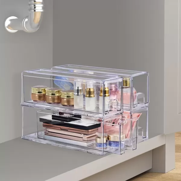 imageSorbus Large Clear Stackable Storage Drawers Plastic Storage Drawers with Handles Craft Clothes Medicine Makeup Closet Art Supply Bathroom Shoe Toy Storage Organizer 2 PackSmall 4 Pack