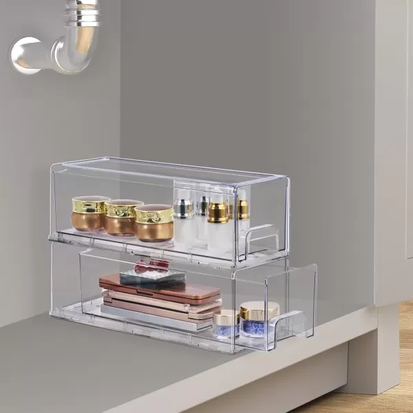 imageSorbus Large Clear Stackable Storage Drawers Plastic Storage Drawers with Handles Craft Clothes Medicine Makeup Closet Art Supply Bathroom Shoe Toy Storage Organizer 2 PackSmall 2 Pack