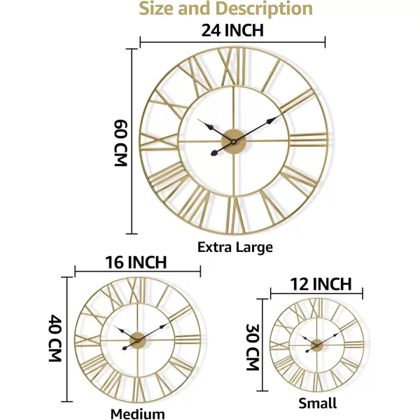 imageSorbus Large Wall Clock for Living Room Decor  24 inch Big Wall Clock Decorative  Battery Operated  Roman Numeral Analog Large Clock for Bedroom Room Home Kitchen Office Wall Decor WhiteGold