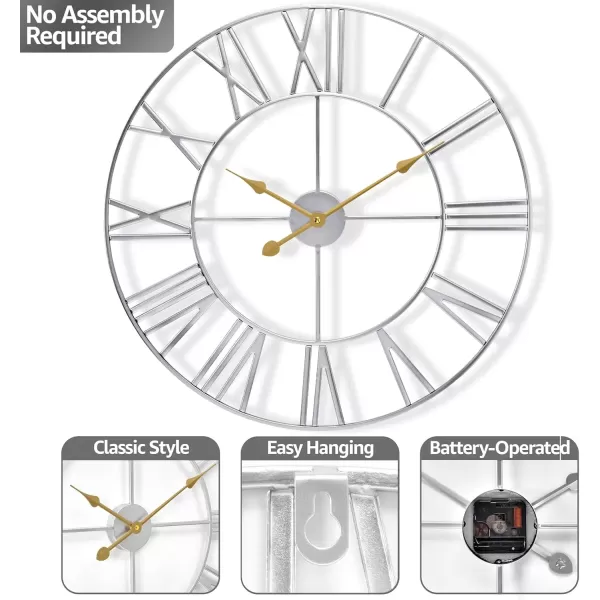 imageSorbus Large Wall Clock for Living Room Decor  24 inch Big Wall Clock Decorative  Battery Operated  Roman Numeral Analog Large Clock for Bedroom Room Home Kitchen Office Wall Decor WhiteSilver