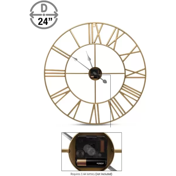 imageSorbus Large Wall Clock for Living Room Decor  24 inch Big Wall Clock Decorative  Battery Operated  Roman Numeral Analog Large Clock for Bedroom Room Home Kitchen Office Wall Decor WhiteGold