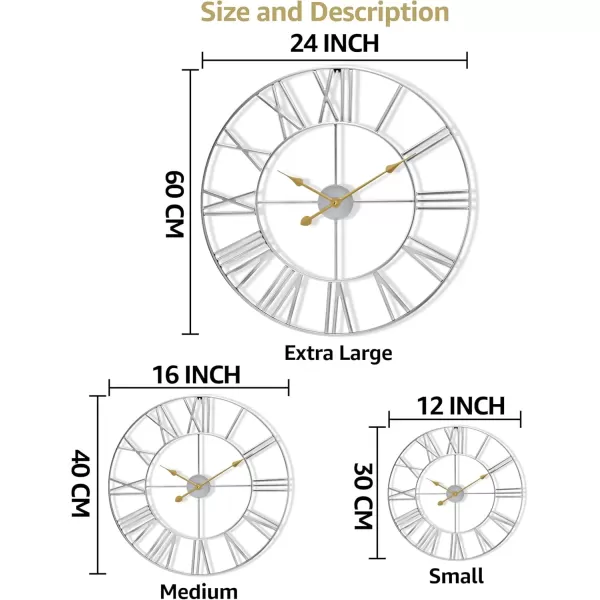 imageSorbus Large Wall Clock for Living Room Decor  24 inch Big Wall Clock Decorative  Battery Operated  Roman Numeral Analog Large Clock for Bedroom Room Home Kitchen Office Wall Decor WhiteSilver