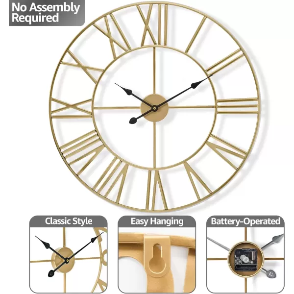 imageSorbus Large Wall Clock for Living Room Decor  24 inch Big Wall Clock Decorative  Battery Operated  Roman Numeral Analog Large Clock for Bedroom Room Home Kitchen Office Wall Decor WhiteGold