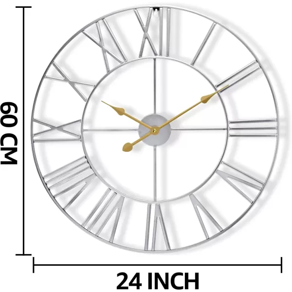 imageSorbus Large Wall Clock for Living Room Decor  24 inch Big Wall Clock Decorative  Battery Operated  Roman Numeral Analog Large Clock for Bedroom Room Home Kitchen Office Wall Decor WhiteSilver