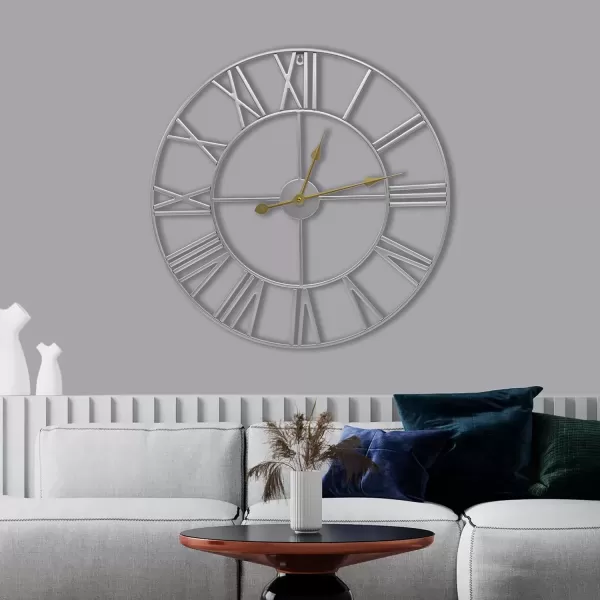 imageSorbus Large Wall Clock for Living Room Decor  24 inch Big Wall Clock Decorative  Battery Operated  Roman Numeral Analog Large Clock for Bedroom Room Home Kitchen Office Wall Decor WhiteSilver
