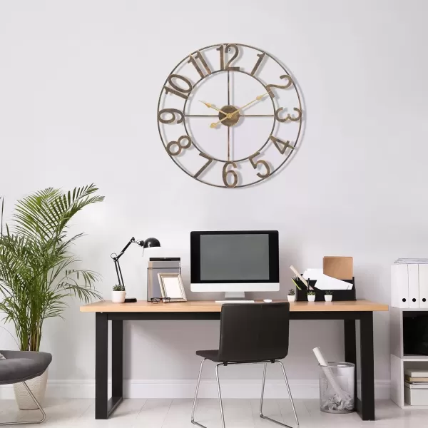 imageSorbus Large Wall Clock for Living Room Decor  Wall Clock for Kitchen  16 inch Big Wall Clock Decorative  Metal Wall Art  Analog Large Clock for Bedroom Home Kitchen Office Wall Decor WhiteBronze