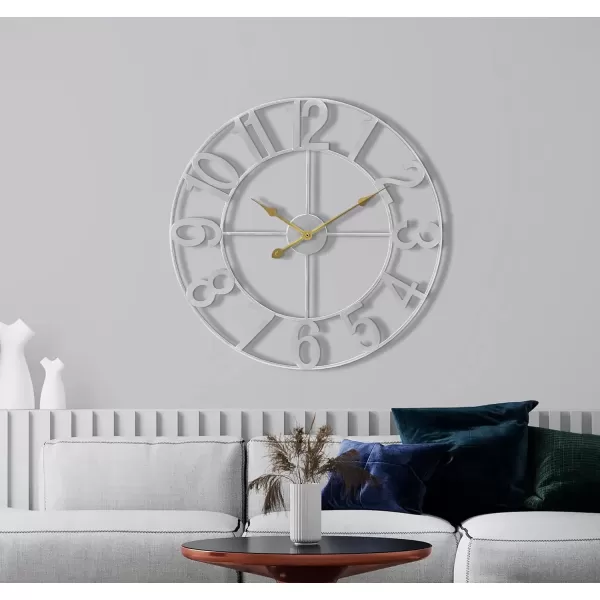 imageSorbus Large Wall Clock for Living Room Decor  Wall Clock for Kitchen  16 inch Big Wall Clock Decorative  Metal Wall Art  Analog Large Clock for Bedroom Home Kitchen Office Wall Decor WhiteSilver