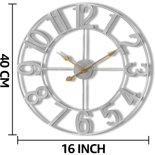 imageSorbus Large Wall Clock for Living Room Decor  Wall Clock for Kitchen  16 inch Big Wall Clock Decorative  Metal Wall Art  Analog Large Clock for Bedroom Home Kitchen Office Wall Decor WhiteSilver