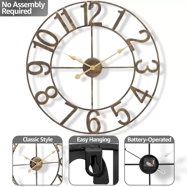 imageSorbus Large Wall Clock for Living Room Decor  Wall Clock for Kitchen  16 inch Big Wall Clock Decorative  Metal Wall Art  Analog Large Clock for Bedroom Home Kitchen Office Wall Decor WhiteBronze