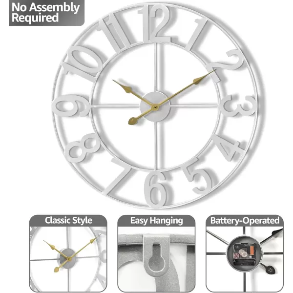 imageSorbus Large Wall Clock for Living Room Decor  Wall Clock for Kitchen  16 inch Big Wall Clock Decorative  Metal Wall Art  Analog Large Clock for Bedroom Home Kitchen Office Wall Decor WhiteSilver