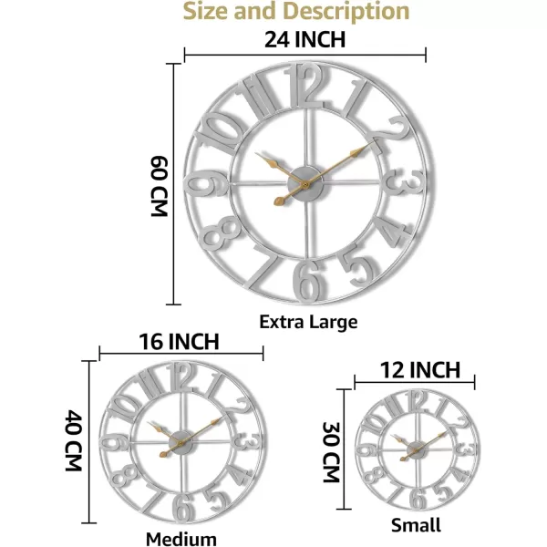 imageSorbus Large Wall Clock for Living Room Decor  Wall Clock for Kitchen  16 inch Big Wall Clock Decorative  Metal Wall Art  Analog Large Clock for Bedroom Home Kitchen Office Wall Decor WhiteSilver