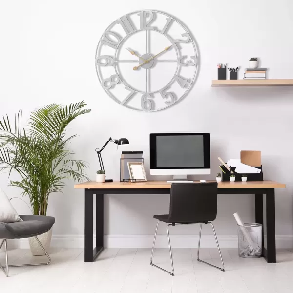 imageSorbus Large Wall Clock for Living Room Decor  Wall Clock for Kitchen  16 inch Big Wall Clock Decorative  Metal Wall Art  Analog Large Clock for Bedroom Home Kitchen Office Wall Decor WhiteSilver