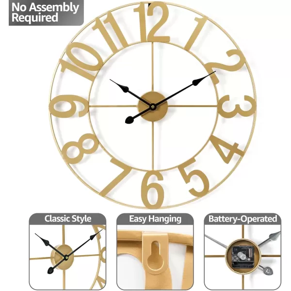 imageSorbus Large Wall Clock for Living Room Decor  Wall Clock for Kitchen  16 inch Big Wall Clock Decorative  Metal Wall Art  Analog Large Clock for Bedroom Home Kitchen Office Wall Decor WhiteGold