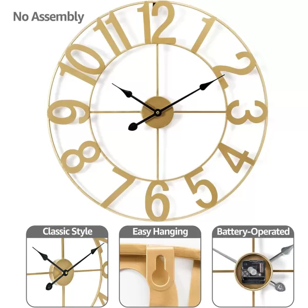 imageSorbus Large Wall Clock for Living Room Decor  Wall Clock for Kitchen  16 inch Big Wall Clock Decorative  Metal Wall Art  Analog Large Clock for Bedroom Home Kitchen Office Wall Decor WhiteGold